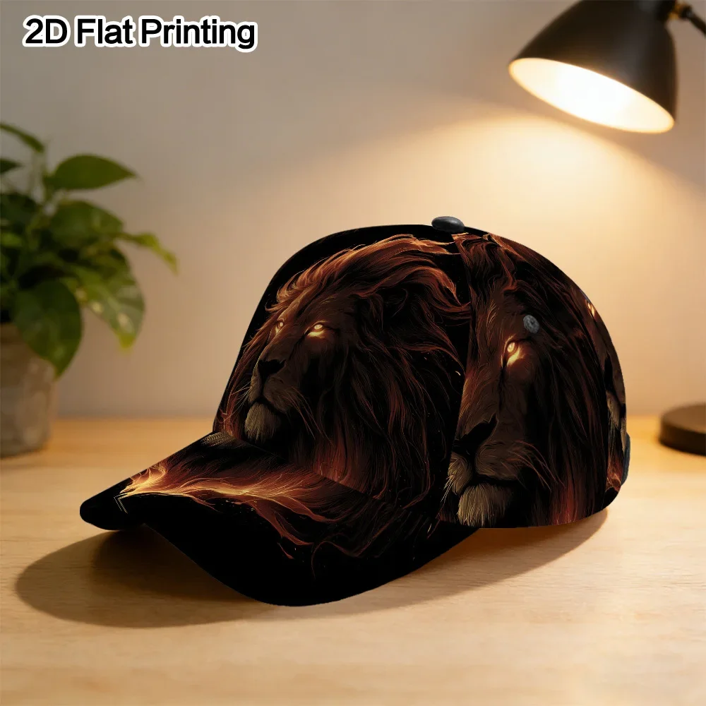 Customization Fiery Majestic Lion Printed Baseball Cap Polyester Fiber Material Adjustable Design Perfect for Running Sports