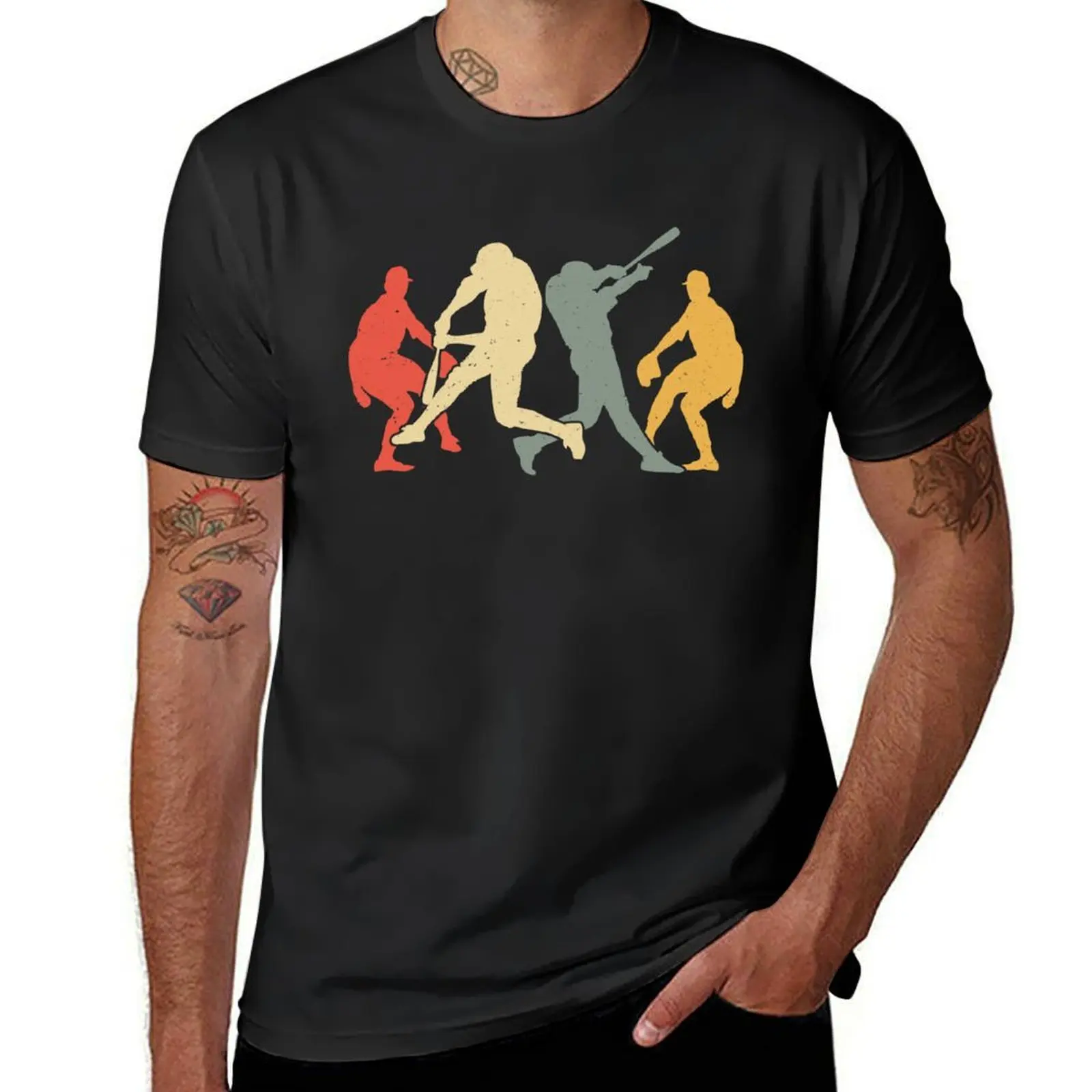 Baseball Retro Vintage . Catcher Pitcher Batter Boys T-Shirt blacks hippie clothes quick drying mens cotton t shirts