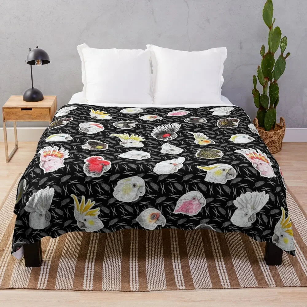 21 Cockatoos (in black) Throw Blanket Baby Bed covers Blankets