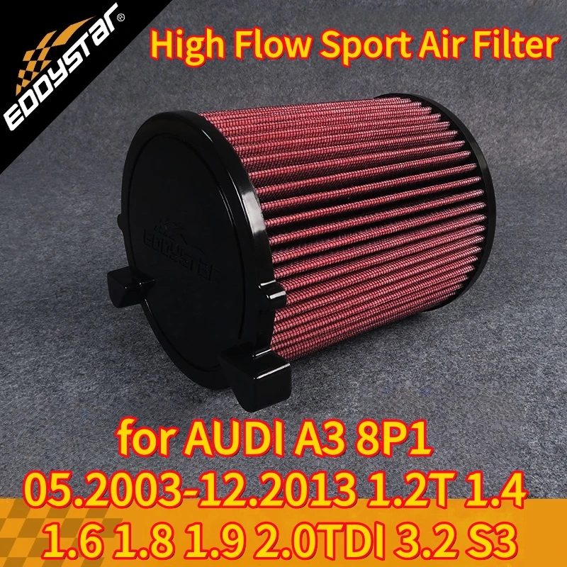 

High Flow Sport Air Filter for AUDI A3 8P1 05.2003-12.2013 1.2T 1.4 1.6 1.8 1.9 2.0TDI 3.2 S3 Washable Racing Intake Filters