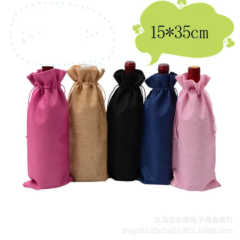 New Wine Bags Red Wine Bottle Covers Gift Champagne Pouch Burlap Packaging Bag Wedding Party Decoration Wine Bags