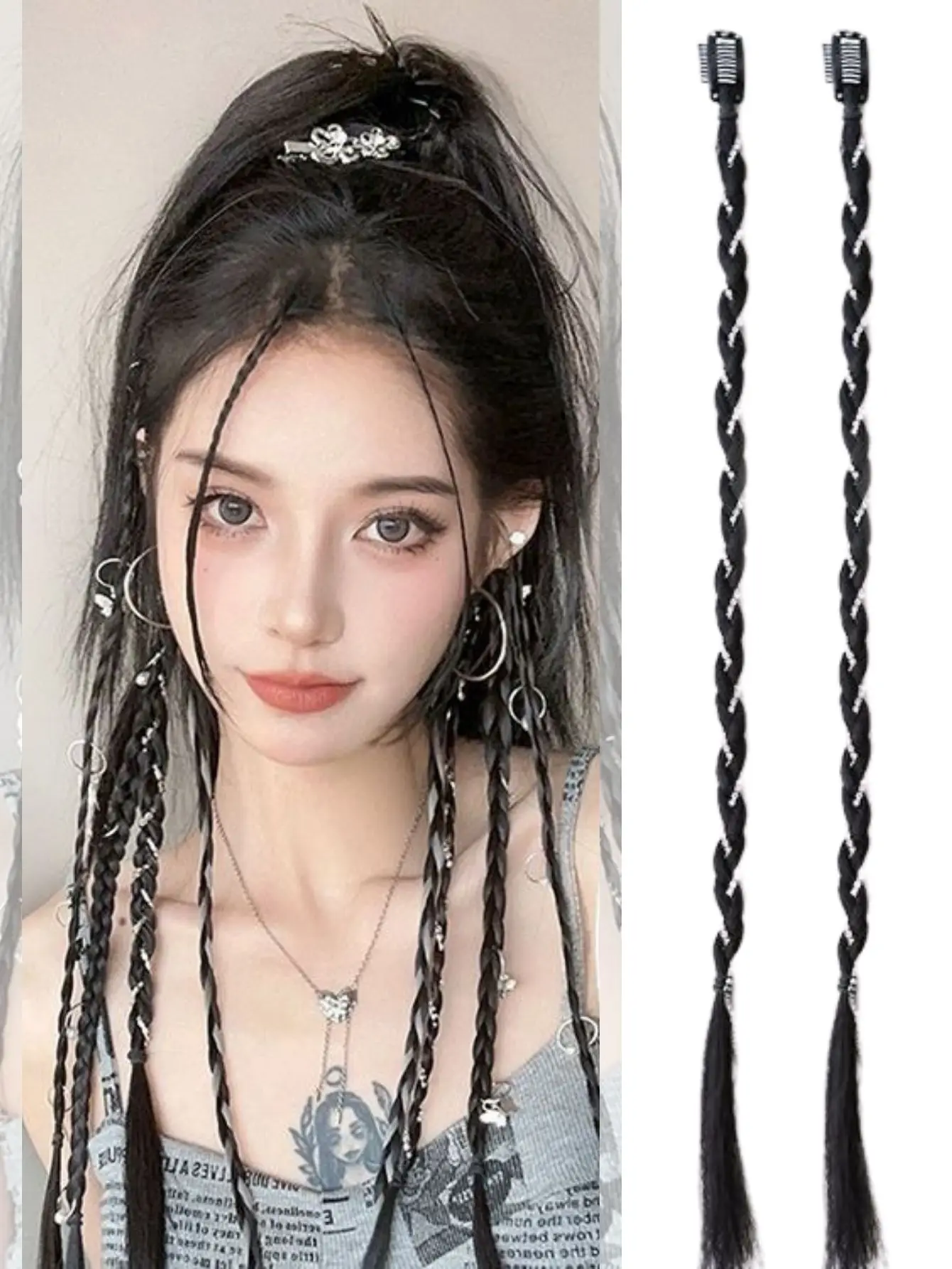 

New Long Braid Hair Extension Clips Natural Soft Synthetic Hair 2Pcs for Women Girls Daily Wear Gifts