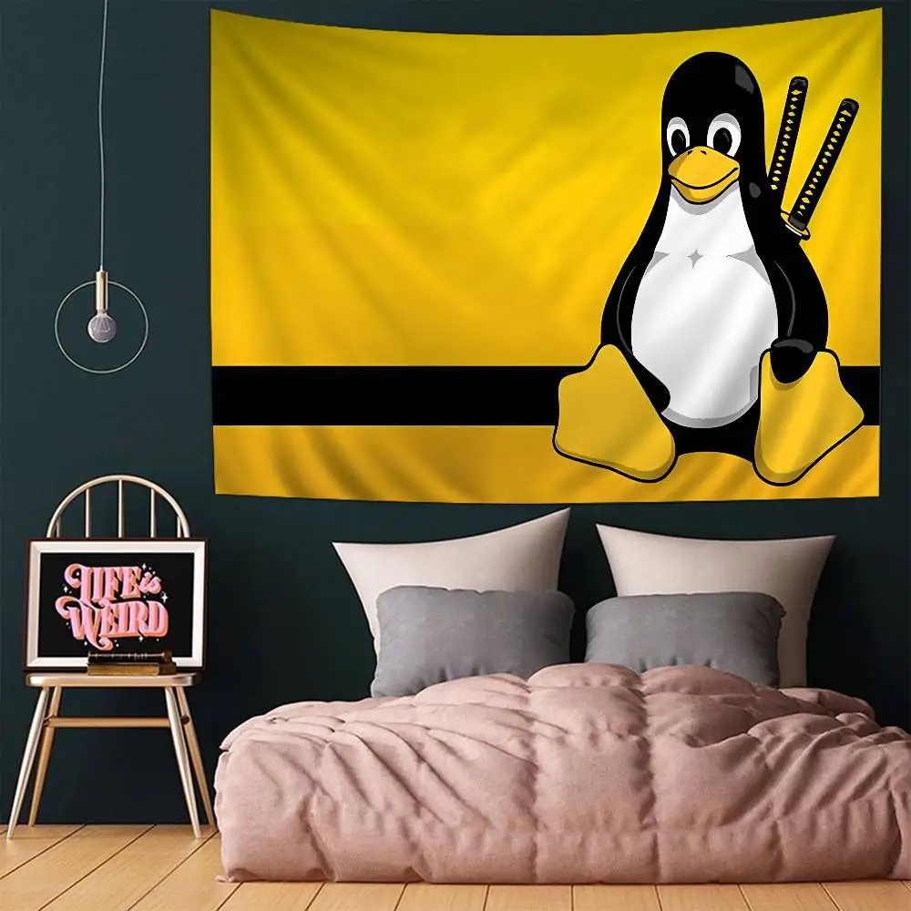 Linux Operating System Tux Penguin Cartoon Tapestry Art Science Fiction Room Home Decor Wall Hanging Sheets