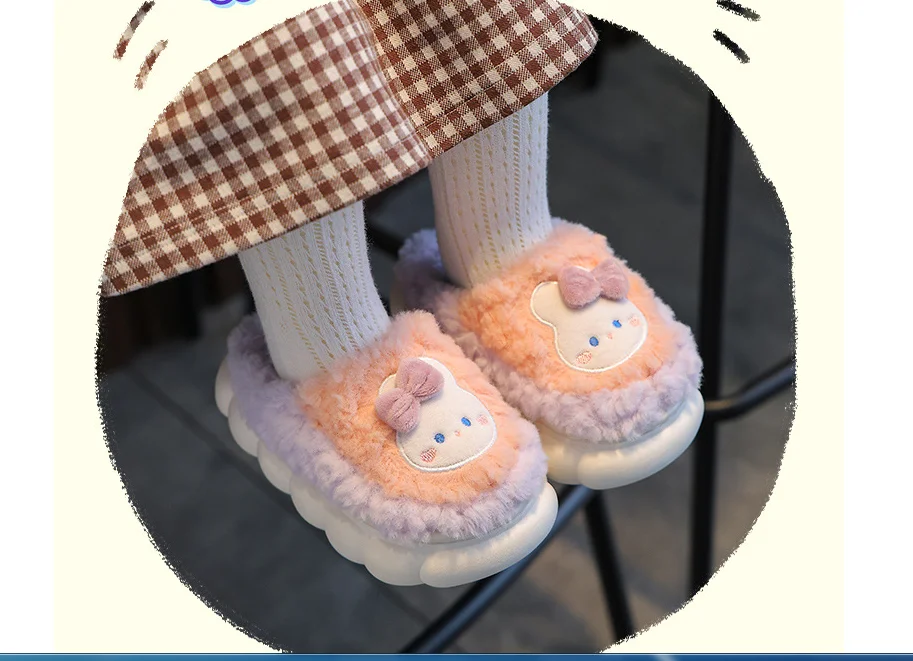 

Зимние Детские домашние тапочки, забавная хлопковая обувь с кроликом, толстая подошва, нескользящая детская обувь для мальчиков, домашние теплые хлопковые тапочки