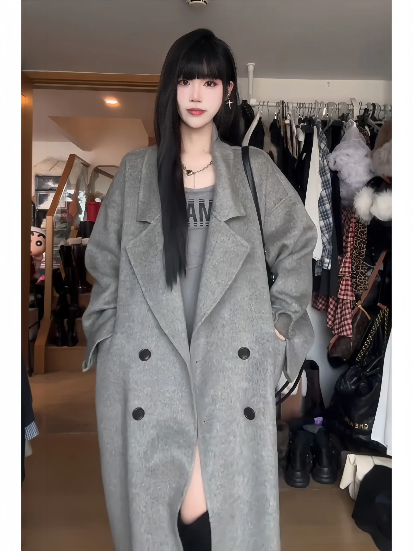 

Новое шерстяное пальто унисекс средней длины свободного кроя, зимнее, утепленное хлопком, теплое, повседневное, модное, двубортное