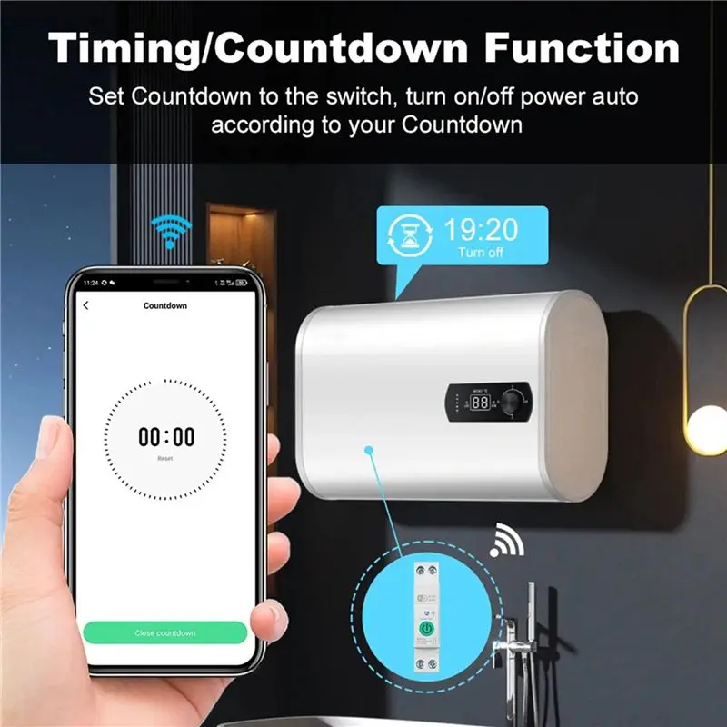 DT51 2X Tuya WiFi Smart Circuit Breaker 1P+N 63A Din Rail Switch with Electricity Statistics Voice Control for Alexa