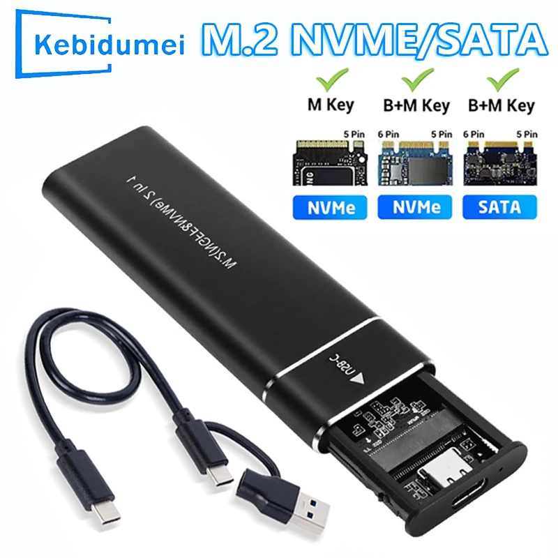 M2 SSD Case M.2 NVMe SATA SSD Enclosure Adapter 10Gbps USB 3.1 Type C Dual Protocol External Enclosure Supports M And B&M Keys