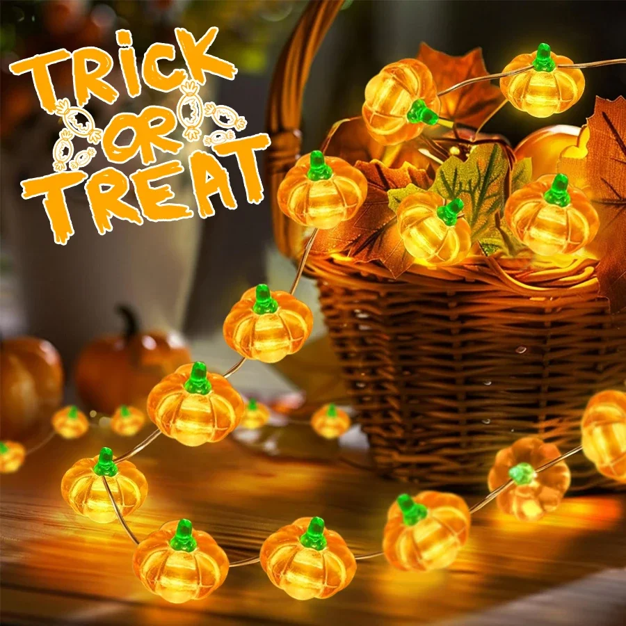 Guirnalda de luces LED de calabaza para Halloween, farolillo de 1M, 2M y 3M para interior y exterior, accesorios de decoración para fiesta y Festival