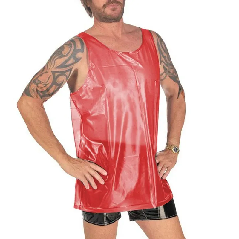 Transparent Men PVC Plastic Sexy Vest Soft Silent Loose ABDL Adult Baby Plastic Fetish Waterproof Tank Top Party Clubwear