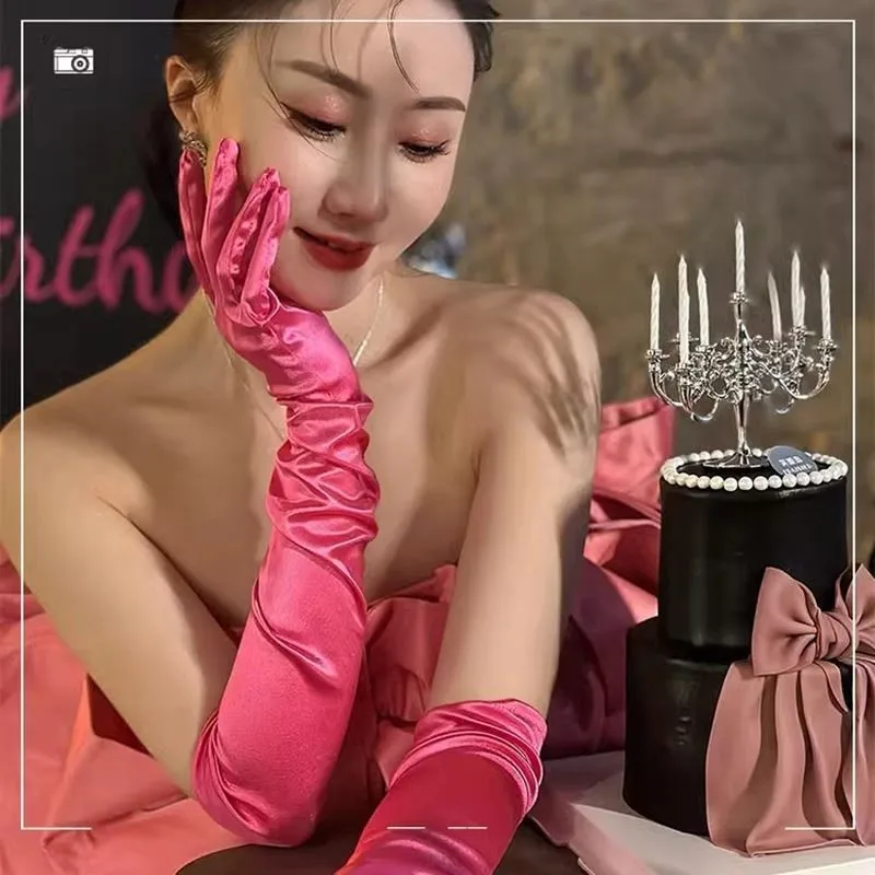 Extra Length Satin Gloves Elongated Gowns Satin Wedding Performance Prom Gloves Apparel Accessories Etiquette Gloves
