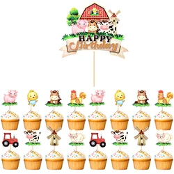 Cartoon Farm Animal Paper Cake Cupcake Topper Farm Theme Kids 1st Birthday Party Decor Baby Shower Supplies Chick Pig cake decor