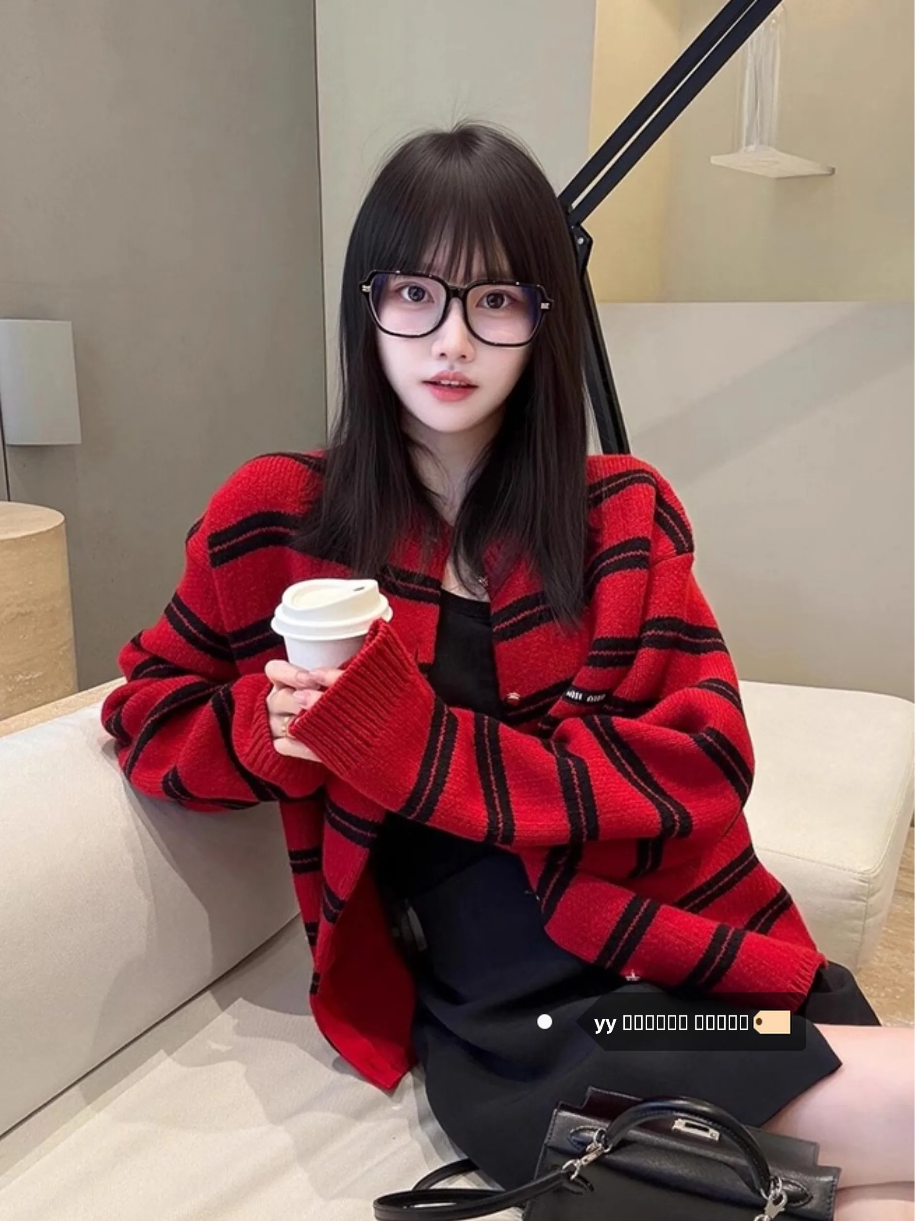 

Красный и черный полосатый цветной вязаный свитер, женский свободный зимний кардиган, майки, новогодний наряд, корейский длинный длинный слэ...