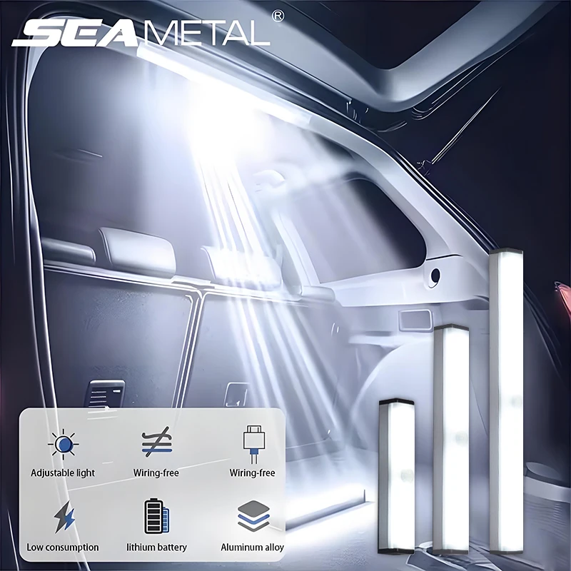 Luz Sensorial para Carro SEAMETAL para Porta-Malas e Capô, Luz Automática Recarregável por USB, Modo Magnético Manual/Sensor
