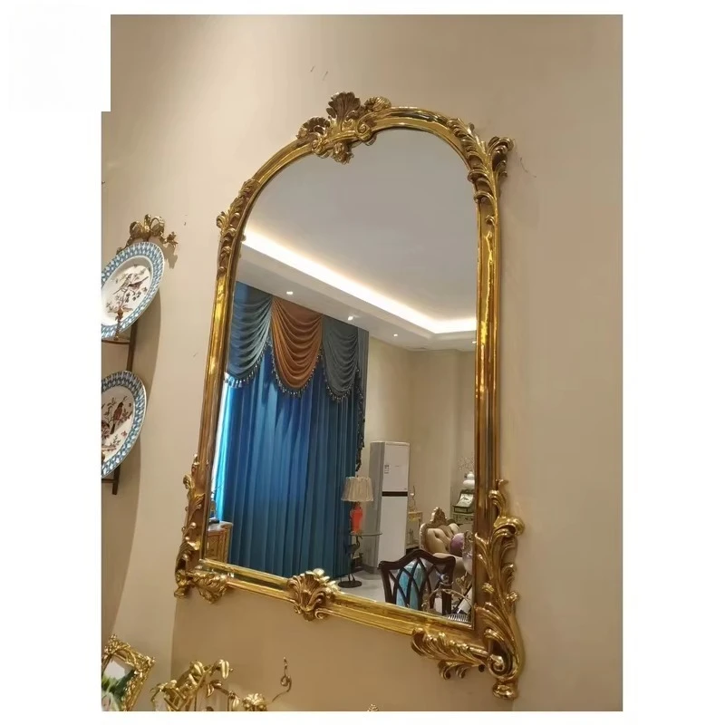 European Brass Carved Gold Wall Mirror, French Palace Decor for Hotel Wall full length mirror