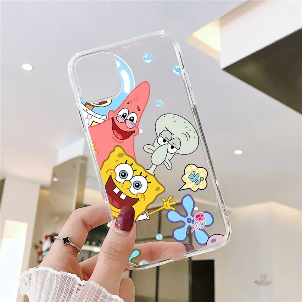 Cartoon-s-SpongeBobseer Phone Case For Iphone 15 11 13 14 Pro Max 7 8 Plus X Xr Xs Max Se2020 12mini Transparent Cover image 5