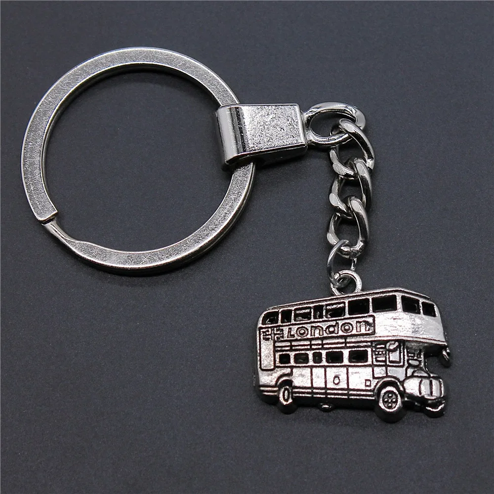 Dropshipping Souvenirs Gift Men Keychain 2 Colors 25x20mm London Bus Pendant Keyring