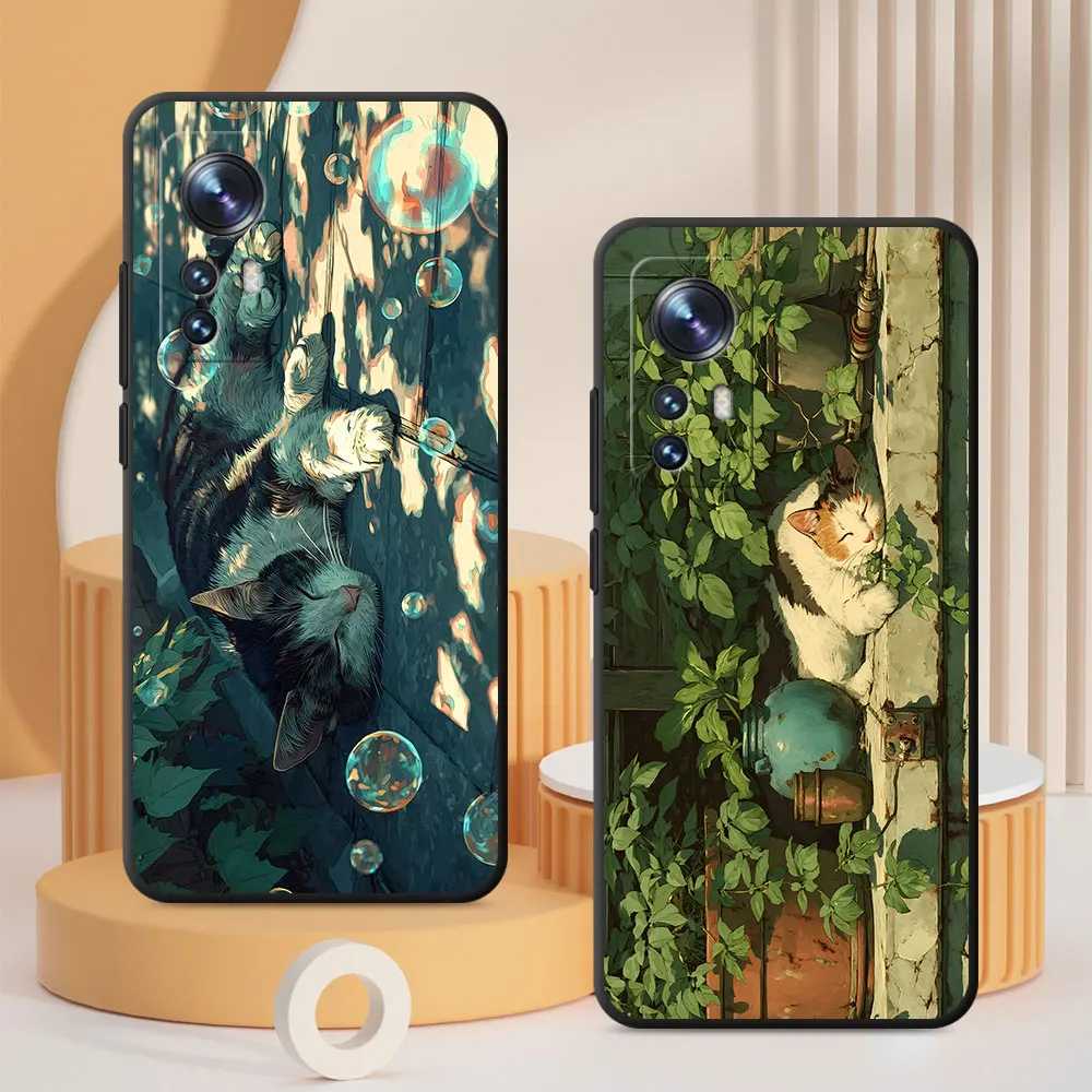 Wafu Neko Cozy Cat Corner TPU Black Case for Xiaomi Mi 15T 14T 9 13T 10T 11 Lite 5G NE 11T Pro Protective Mobile Phone Cover