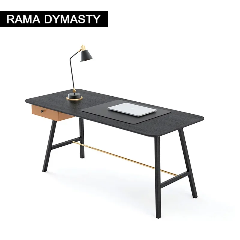 Light Luxury Black Slate Desk With Drawer Simple Modern Study Table/Computer Table/Office Table Metal Leg And Comfortable Chair