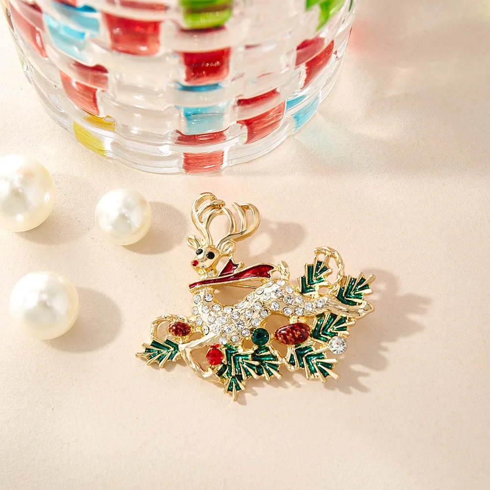 クリスマスエルクブローチ レディースファッションデコレーション カラーニードル チェストフラワー 衣類アクセサリー