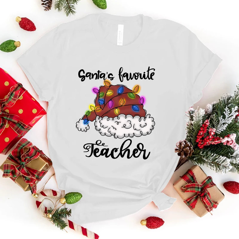 Fashion Unisex T-Shirt Christmas Santa'S Favorite Teacher Print Designed Summer Tops Tees(Premium T-shirt)