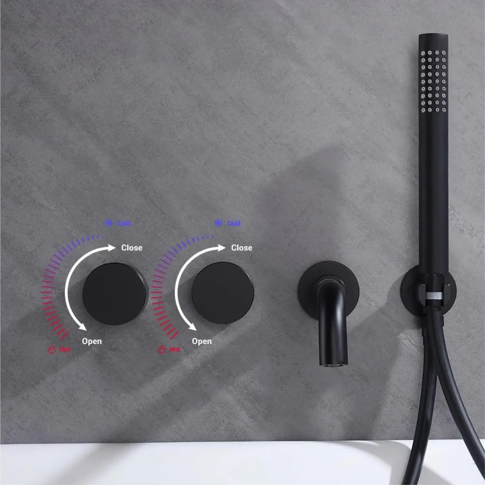 Luxury Black Brass Bathroom Faucet Set Wall Mounted Spout Sprayer With 2 Handles Dual Control Hot And Cold Mixing Bathtub Tap