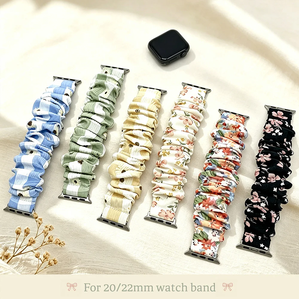 20mm 22mm Floral Scrunchie Watch Band Elastic Fabric Quick Release Strap for Samsung Huawei Amazfit Universal Smart Watch