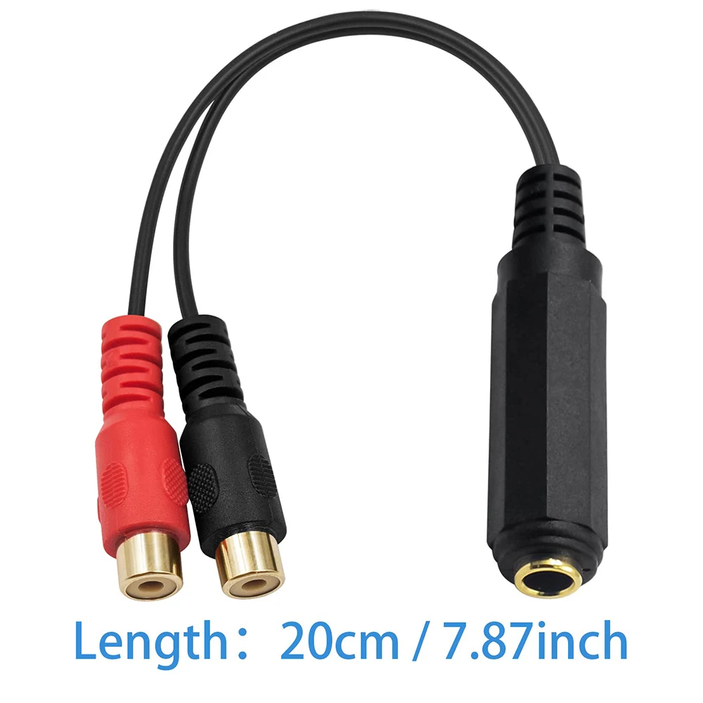 1pc 6.35mm 1/4 inch 1/4" TRS Stereo Audio Jack Female to Dual 2 RCA Phono Female Plug Y Splitter Adapter 6.35mm to 2 RCA Cable