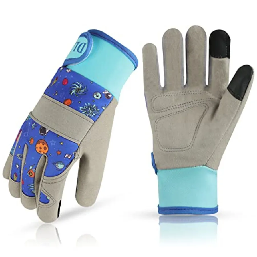 

Kid gardening glove for ages 3-6, air cotton material, green, adjustable fit for comfort and breathability