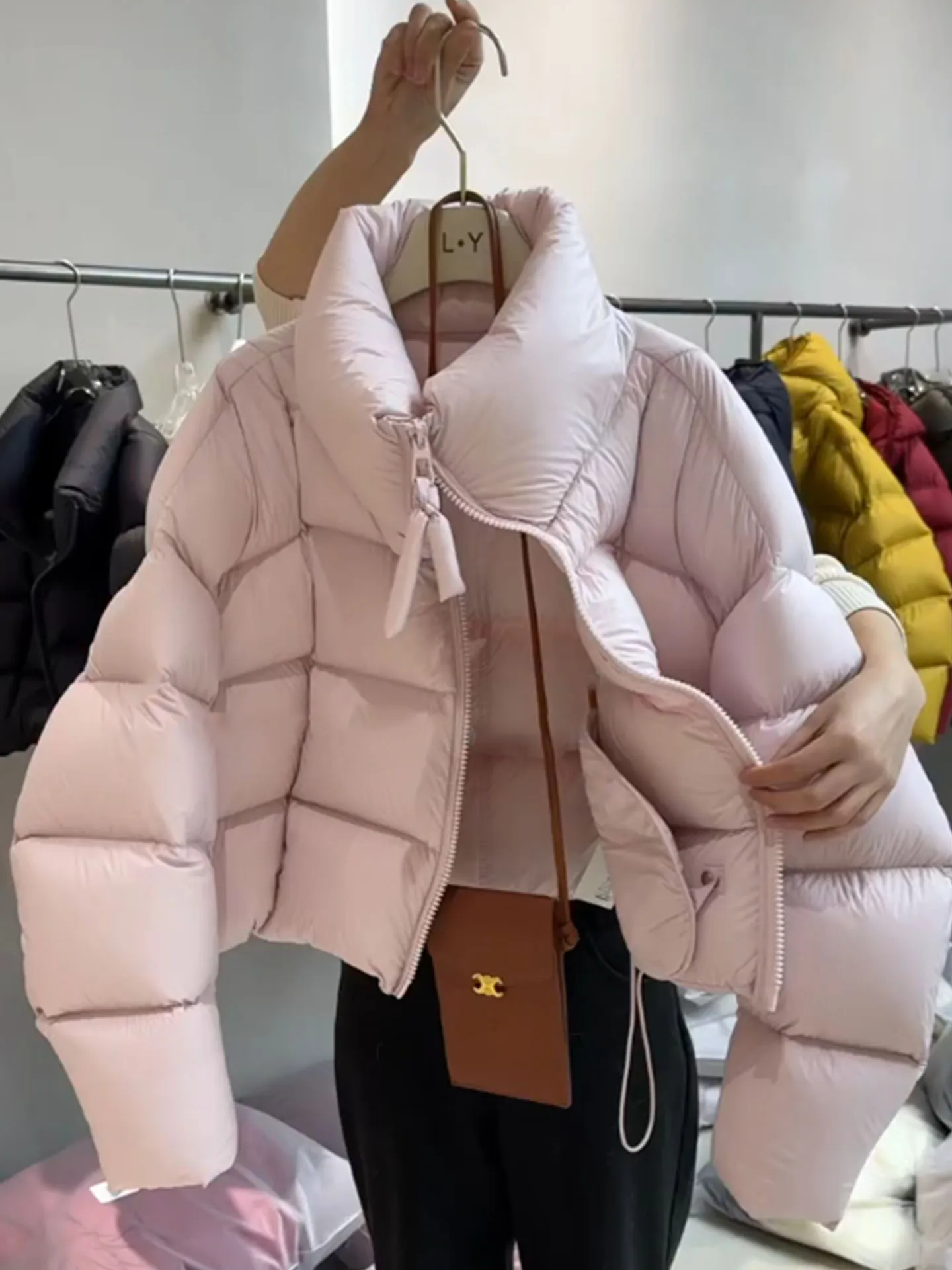 Coréen Sle ort rose femmes vers le bas Jaet Thiened chaud col montant pain manteau 2025 hiver nouveauté Faionable