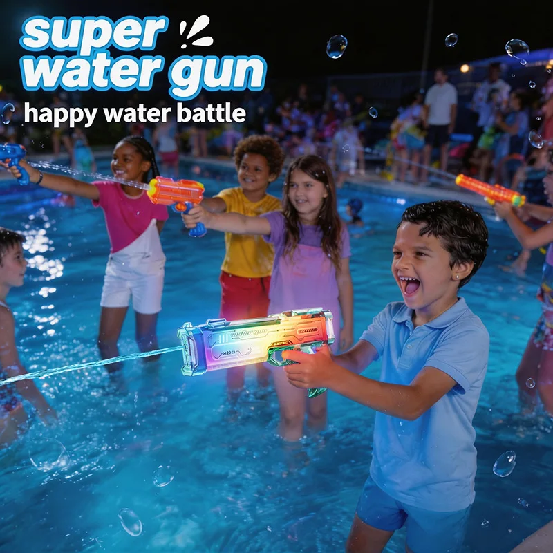 Kids Electric Water Gun Toy with Led Lights Sound Automatic Shooting Squirt Water Blaster Summer Outdoor Pool Toys for Children