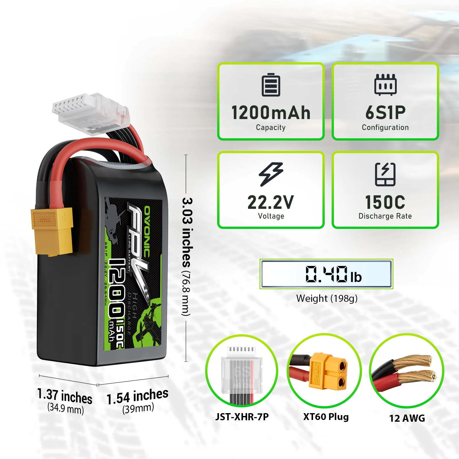 OVONIC 6S Lipo Battery 1200mAh 150C 22.2V XT60 Plug FPV Drone Battery for FPV Racing Freestyle Drones