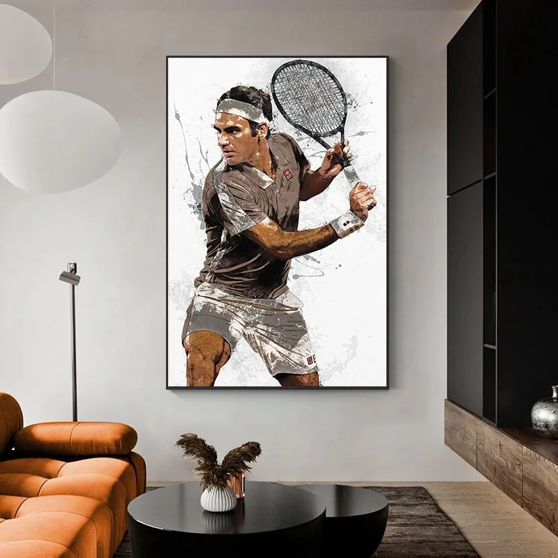 Tennis Poster and Prints for Living Room Decor, Roger Nadal, Tennis Art Painting, Canvas Wall Art, Djokovic, Roger Nadal