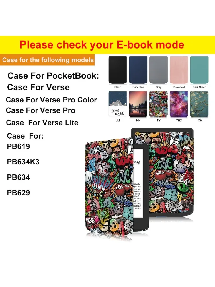 Etui z funkcją automatycznego usypiania/budzenia do PocketBook Verse Lite Pro Color Case PB619 PB634K3 PB634 PB629 6' EBook Slim Flip z tylną obudową z TPU — zdjęcie produktu 7