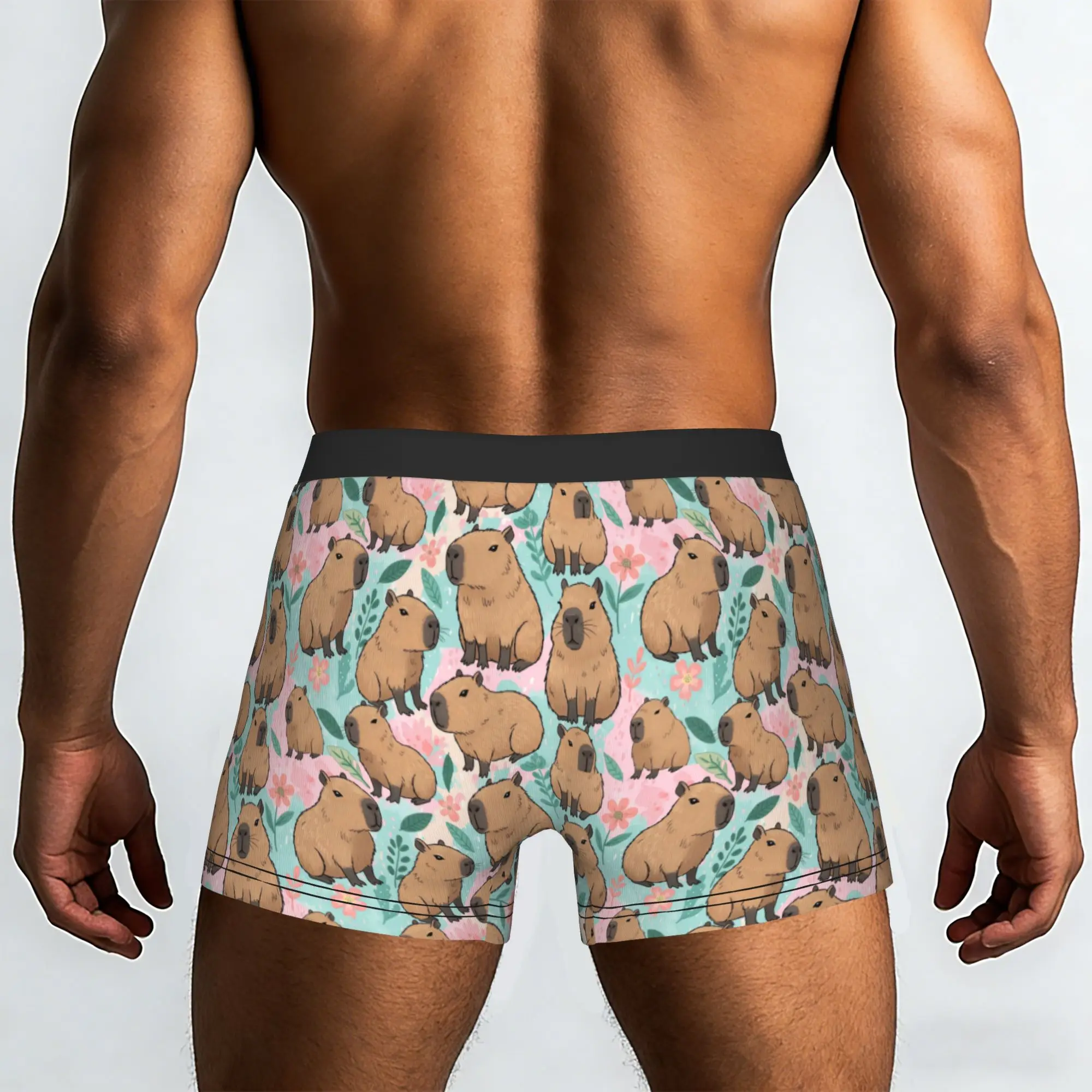 Custom Fashion Cute Capybara Floral Pattern Boxers Shorts Panties Men's Underpants Breathable  Briefs Underwear