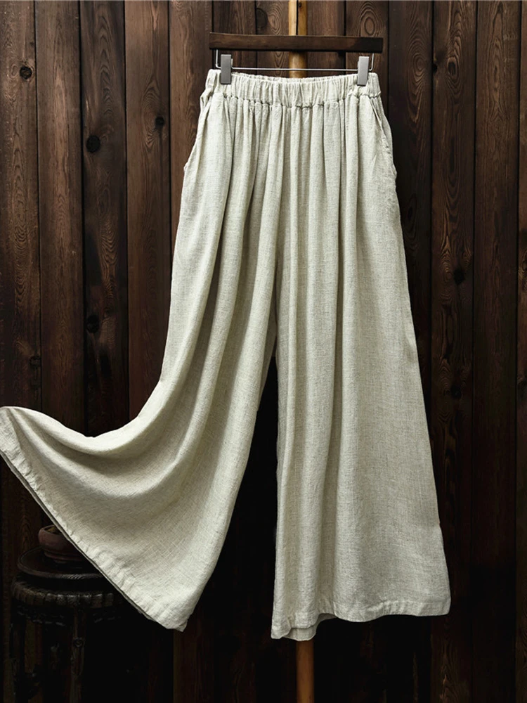 

High Waist Wide Leg Jeans Women New Arrival 2025 Spring Vintage Style Plain Color Loose Female Cotton Linen Casual Trousers T531