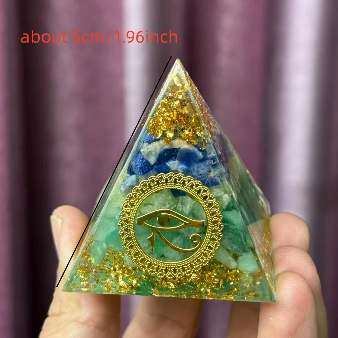 1pc Orgonite Pyramide, Composed of Sodalite and Green Aventurine, The Symbol of the Eye of Horus, Home Desktop Handmade Ornament