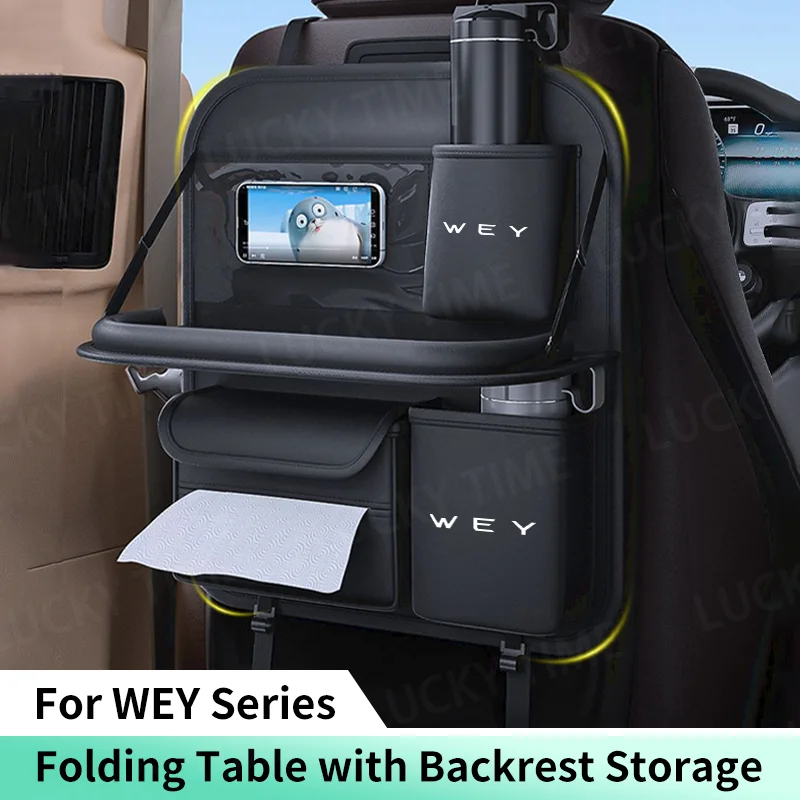 Car Seat Back Organizer Backseat Storage Bag with Foldable Table Tray Tablet Holder For Greatwall Wey Tank 300 Coffee VV5 VV6