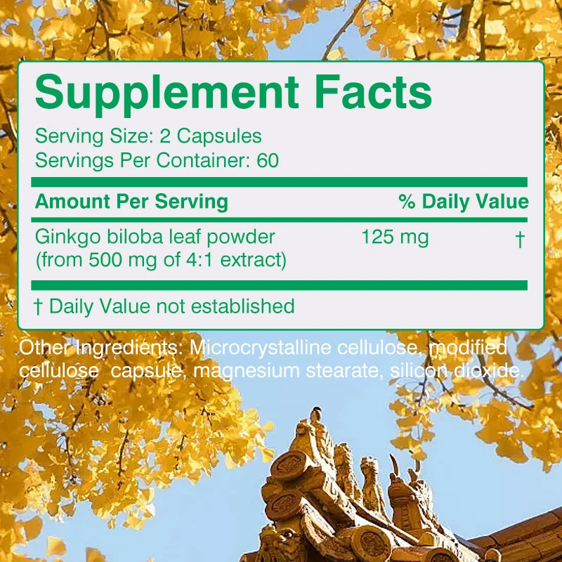 الجنكه بيلوبا 500 مجم قوة إضافية 500 مجم لكل خدمة - يدعم وظيفة الدماغ ودعم الذاكرة، 120 كبسولة نباتية