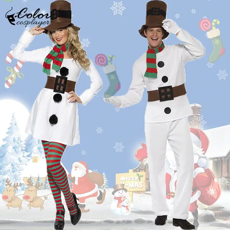 Costume de Cosplay de Noël pour Homme et Femme, Déguisement de Bonhomme de Neige, Ensemble de ix, Vêtements pour Adultes, Tenue de Carnaval Fantaisie