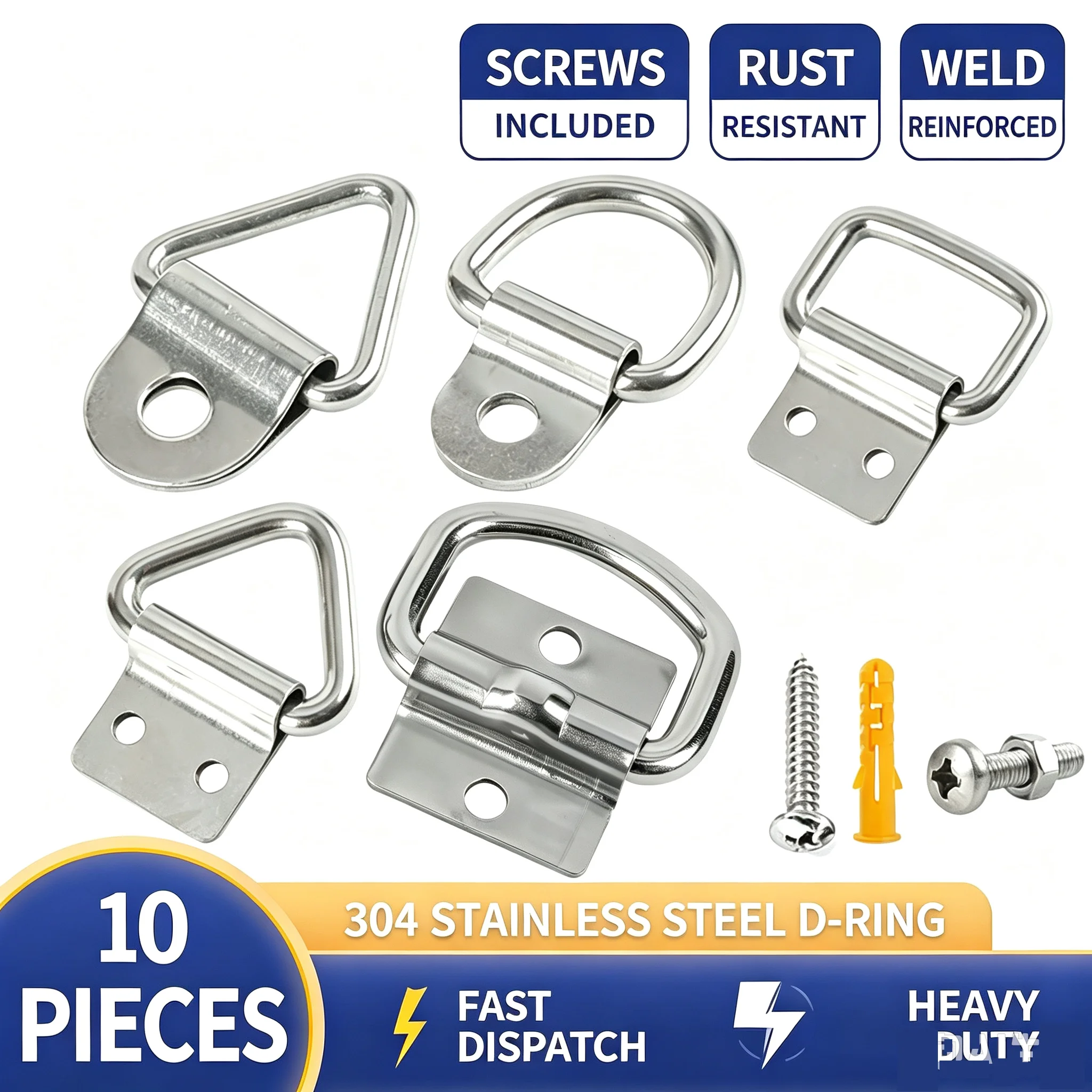 304 Stainless Steel Triangle D Square Ring Truck Tow Strap Buckle Hook Tie Down Ring Backpack Luggage Box Pull Ring Heavy Duty