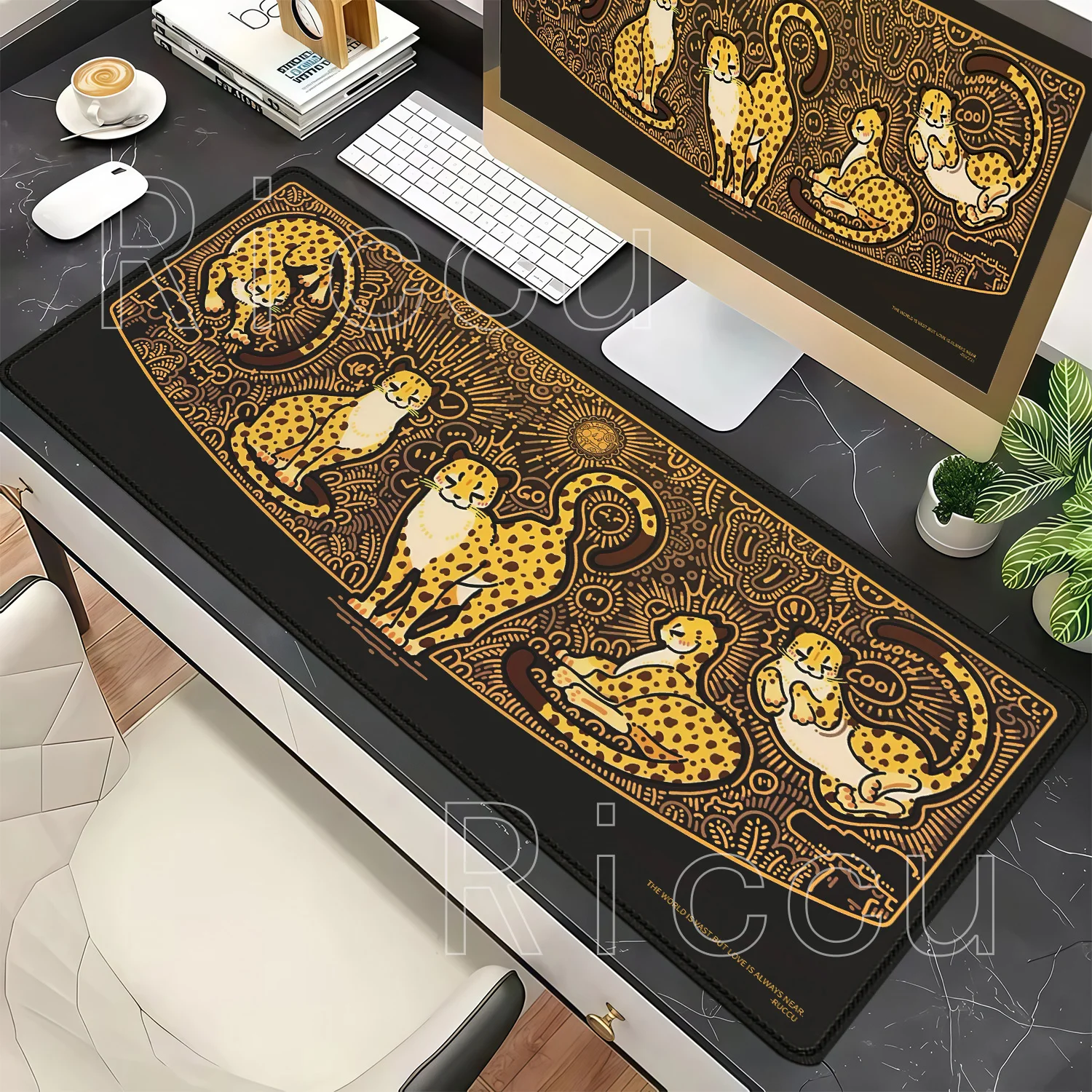 Cute Cartoon Leopard Overlock Mouse Pad Office Accessorie Gaming Carpet HD Printing Mousepad Keyboard Non-slip Base XXL Desk Mat