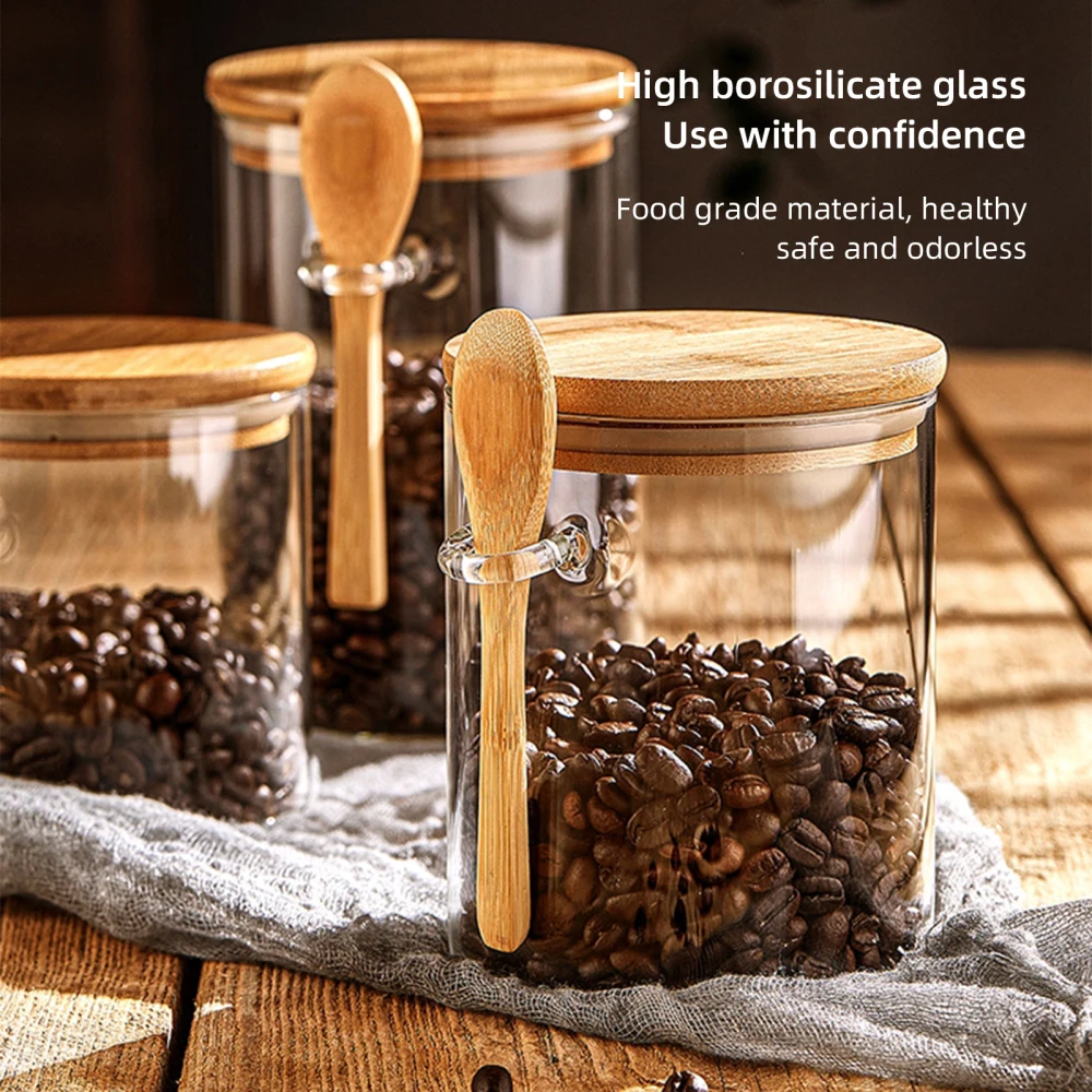 Airtight Glass Jar Practical Kitchen Food Container 2pcs/3pcs Beans 85 X 120mm 475ml Candy White Coffee With Lids And Spoons