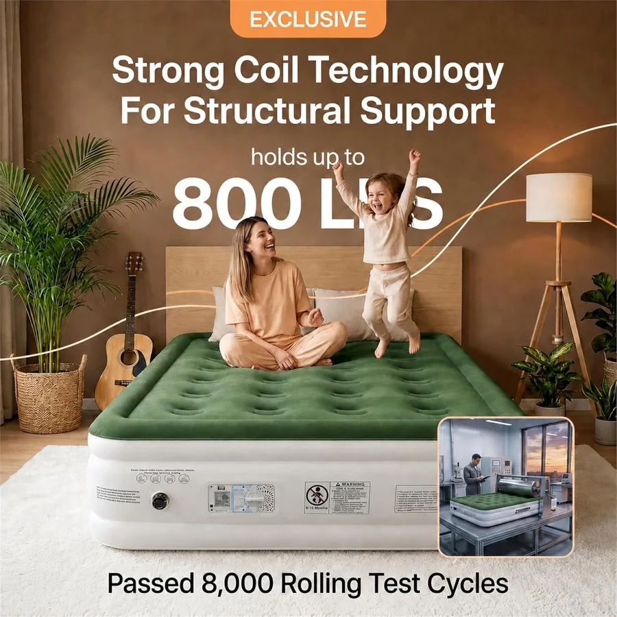 King Size Air Mattress with Built in Pump, 18 Raised Comfort Air Bed, Upgraded Flocked Top Blow up Mattress with Carrying Bag,