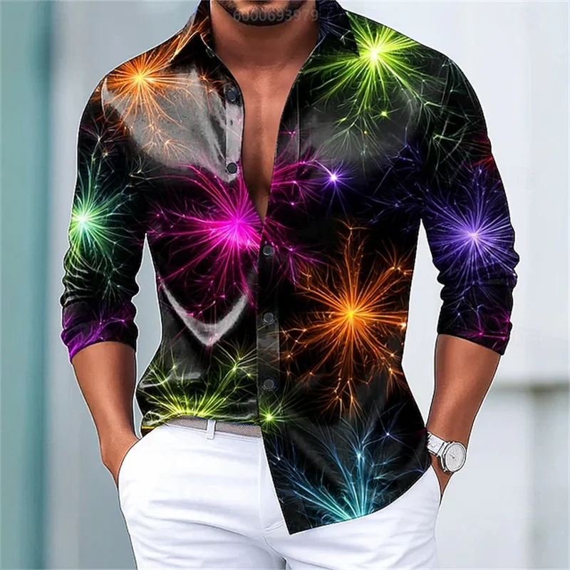 Men's Long-Sleeve Fashion Casual Party Holiday Spring Summer Autumn Turn-Down Collar 3D Print Shirt