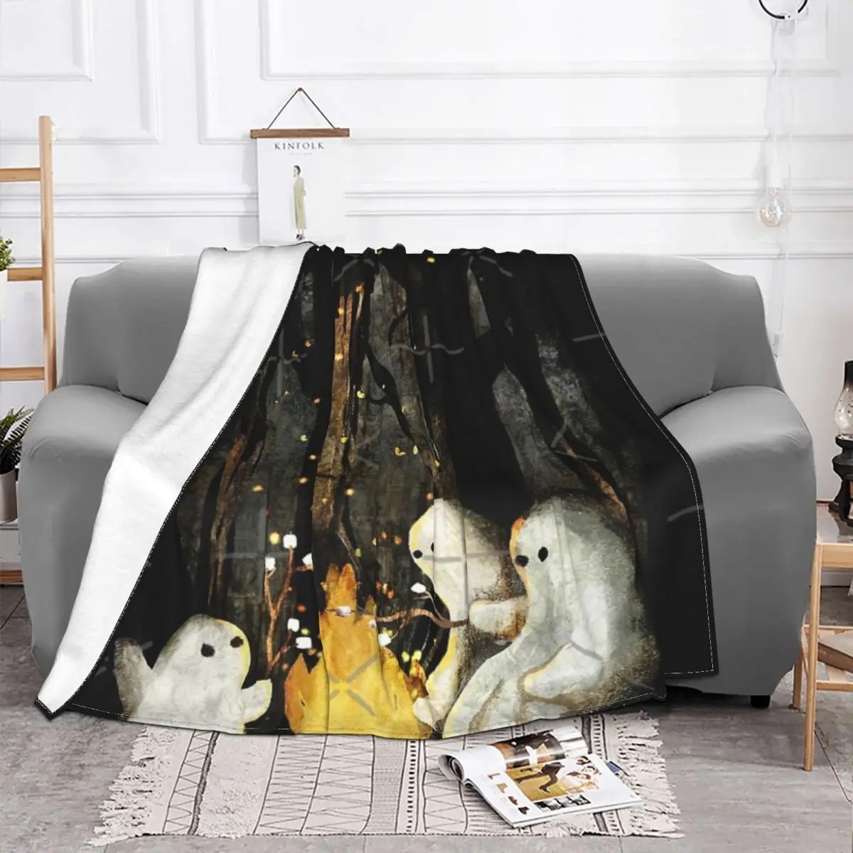 Marshmallows And Ghost Stories Plush Bed Blanket Throw Blanket Blankets And Throws Throw Blanket