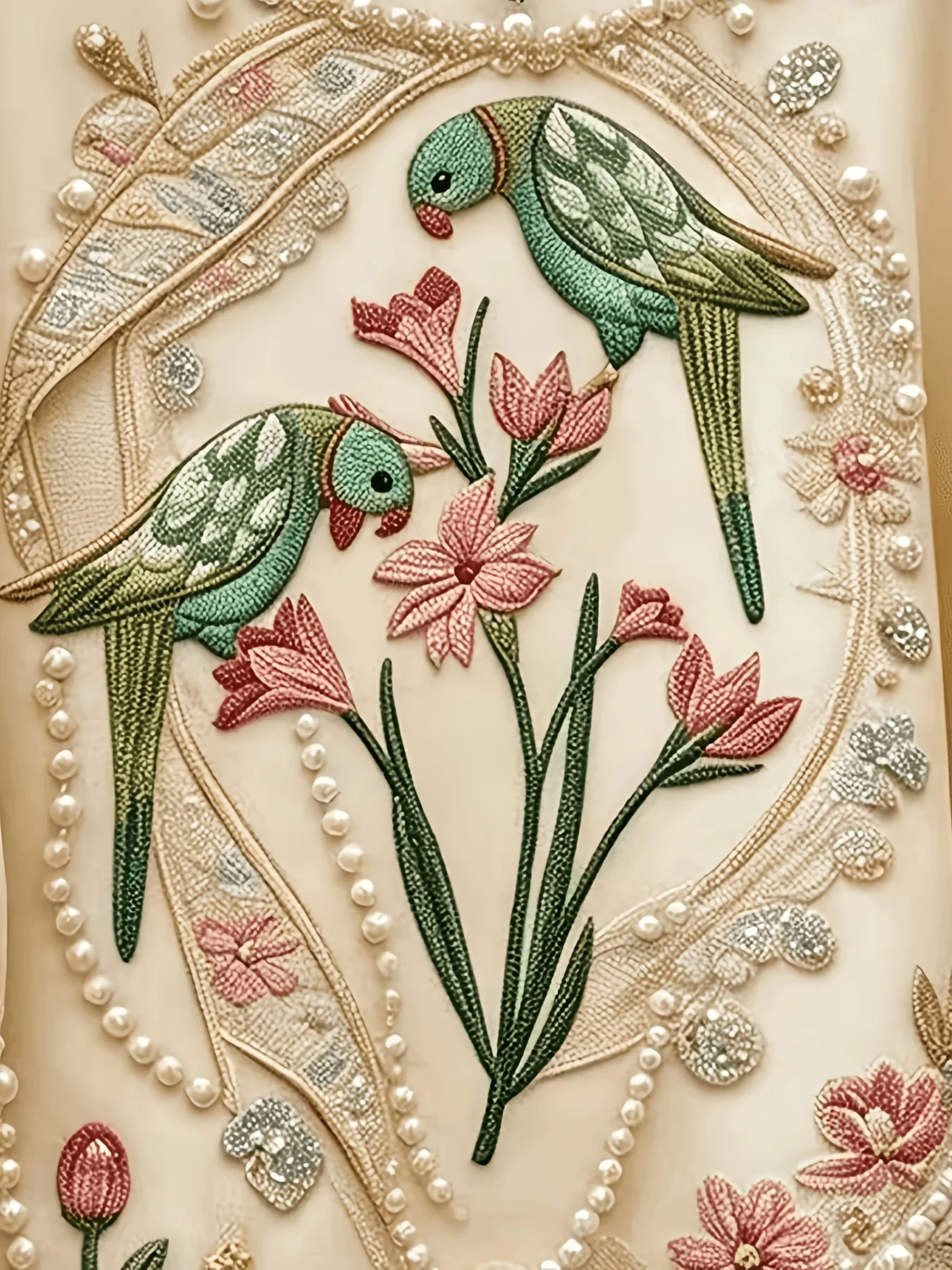 Elegante Damenbluse im Vintage-Stil mit Blumen- und Vogelmuster, Rundhalsausschnitt und Blütenblattärmeln, Sommer-Design mit dekorativem Blumenmuster-Print, lockeres Oversize-Design mit überschnittenen Schultern, verjüngende Damenbluse – Detail 3