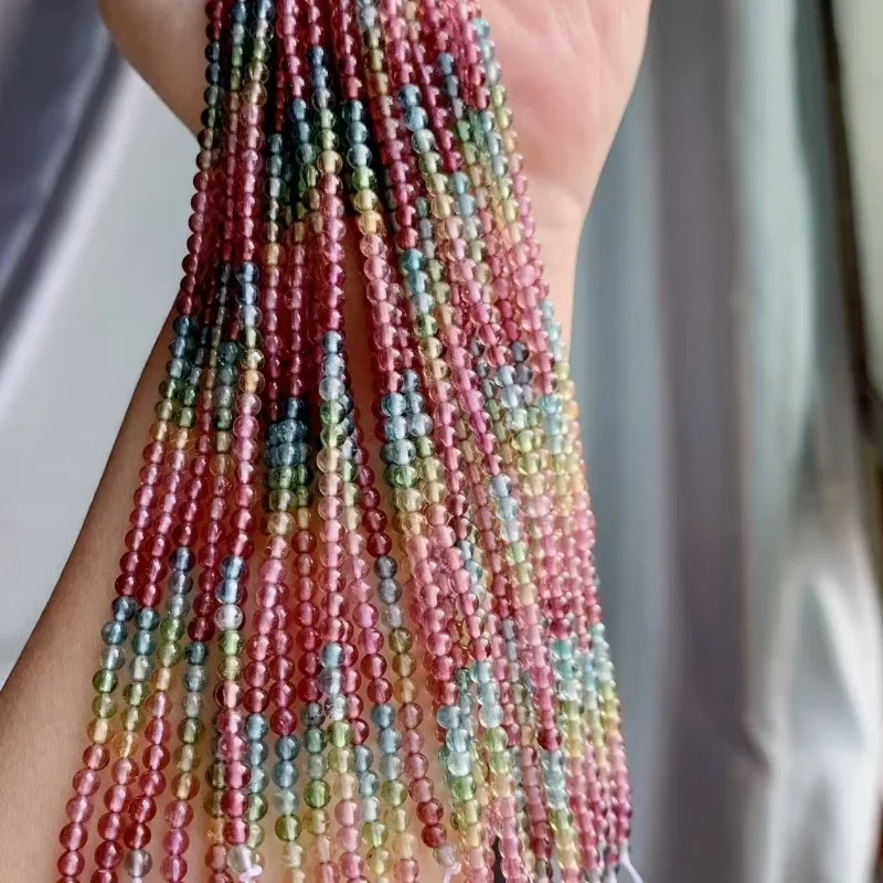 

7A Tourmaline round 3mm rainbow color macaroon wholesale for DIY jewelry necklace 15cm LOOSE BEADS