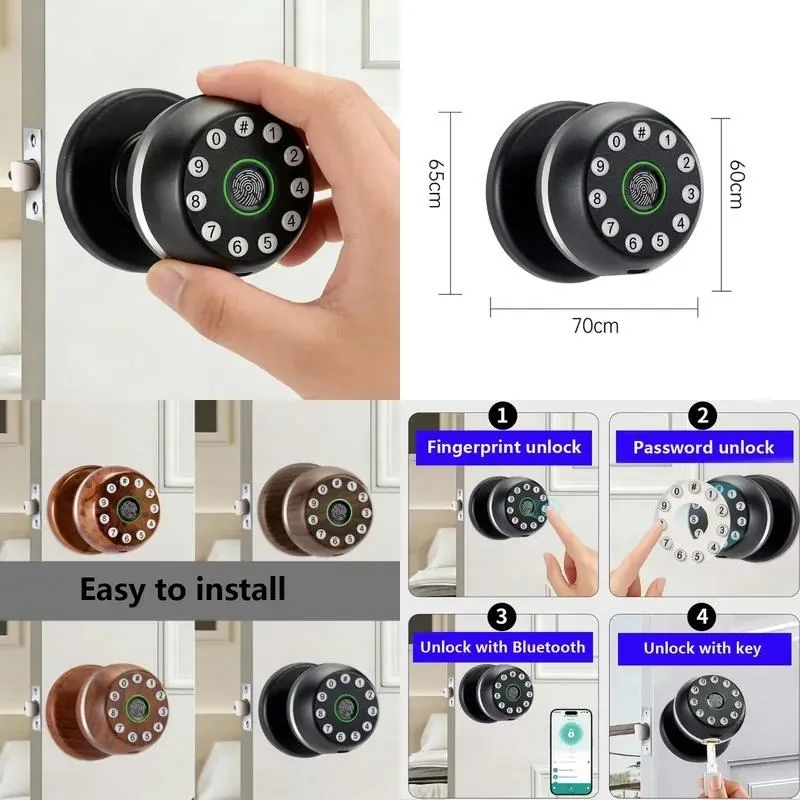 Indoor Fingerprint Smart Lock Wooden Door Electronic Password Keyless Entry Spherical Latch for Office Home Security
