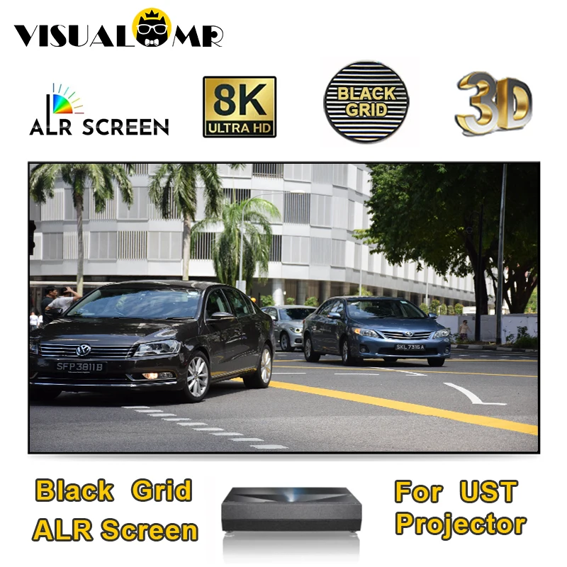VisualMr 8K ALR UST Projection Screen 100inch Black Grid T-Prism Ambient Light Frame Rejecting for Ultra Short Throw Projectors