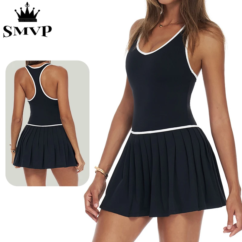 

Smvp Nude fake two-piece sports dress outdoor running fitness yoga tennis women's suit